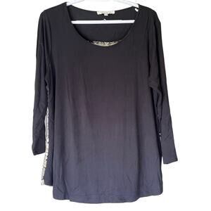 Rose & Olive Black and Patterned 3/4 Sleeve Blouse Size Large